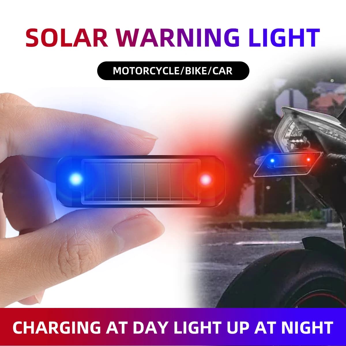 Solar Power Alarm Light for Motorcycle Car Scooter Strobe In-Night Warning Lamp Flash Drone LED Wireless