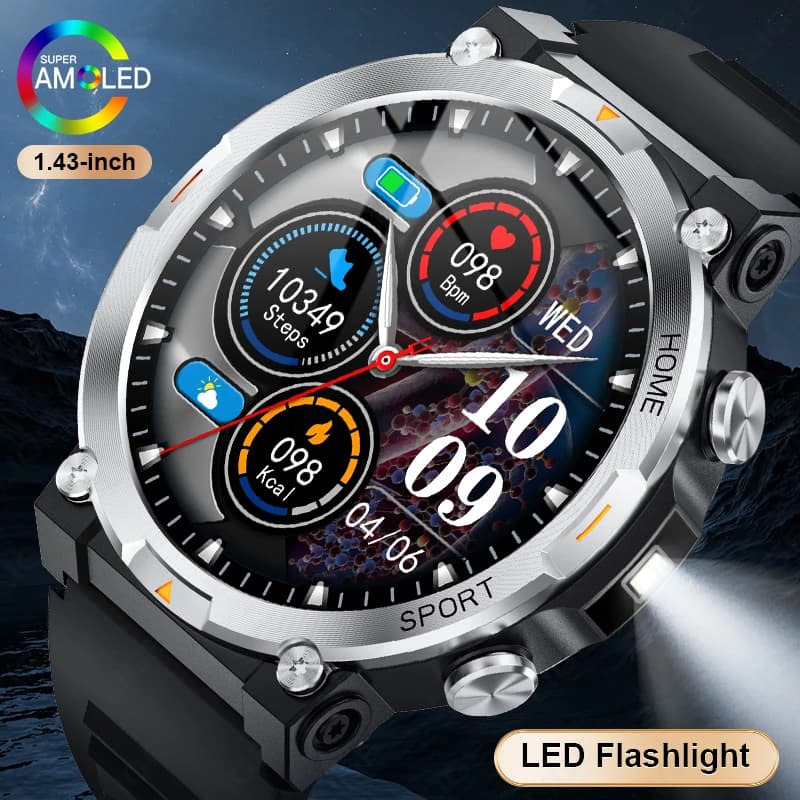 FOXBOX 2026 Smartwatch da Uomo con Schermo AMOLED, Tracker Sportivo, Monitoraggio del Sonno e della Salute, Torcia, Chiamate Bluetooth, Impermeabile, Compatibile con Android e iOS