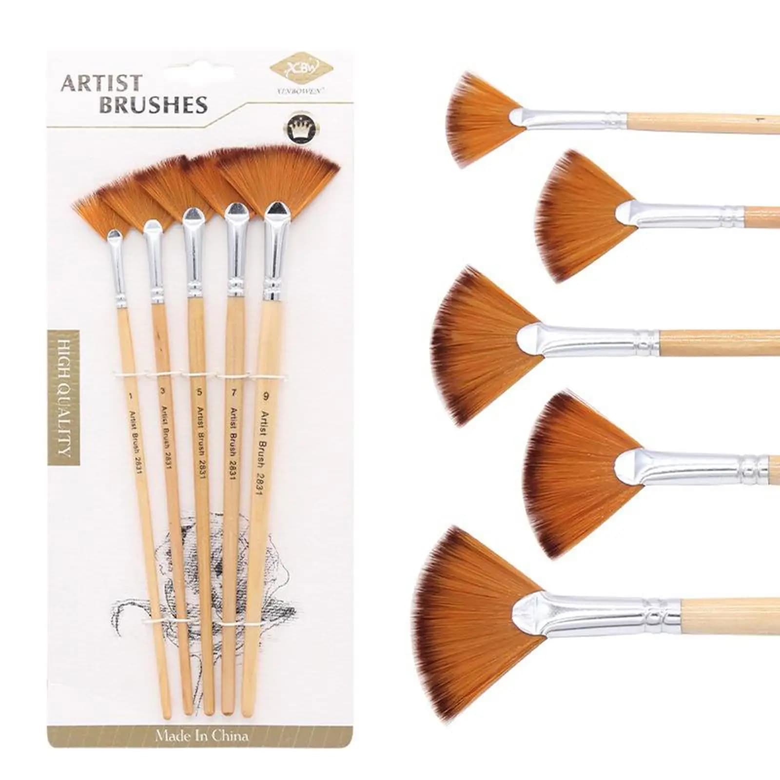 Artists Fan Shape Paint Brush Soft Nylon Bristle Painting Tool Set for Acrylic Oil Watercolor Art for Canvas Wood