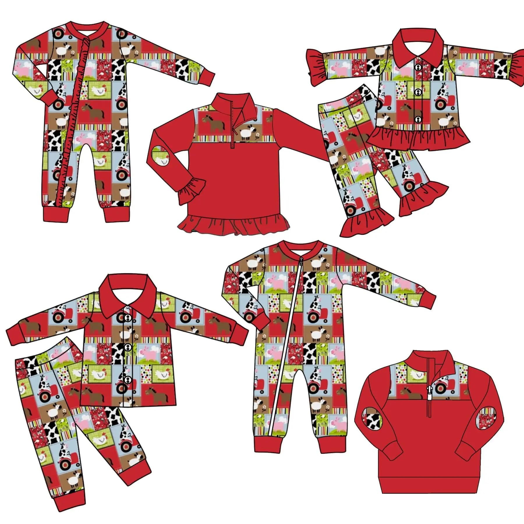 Vendita all'ingrosso Abbigliamento da fattoria per bambini Pigiama per ragazze per bambini Pigiama per bambini Camicia per pullover per bambini Vestiti per animali