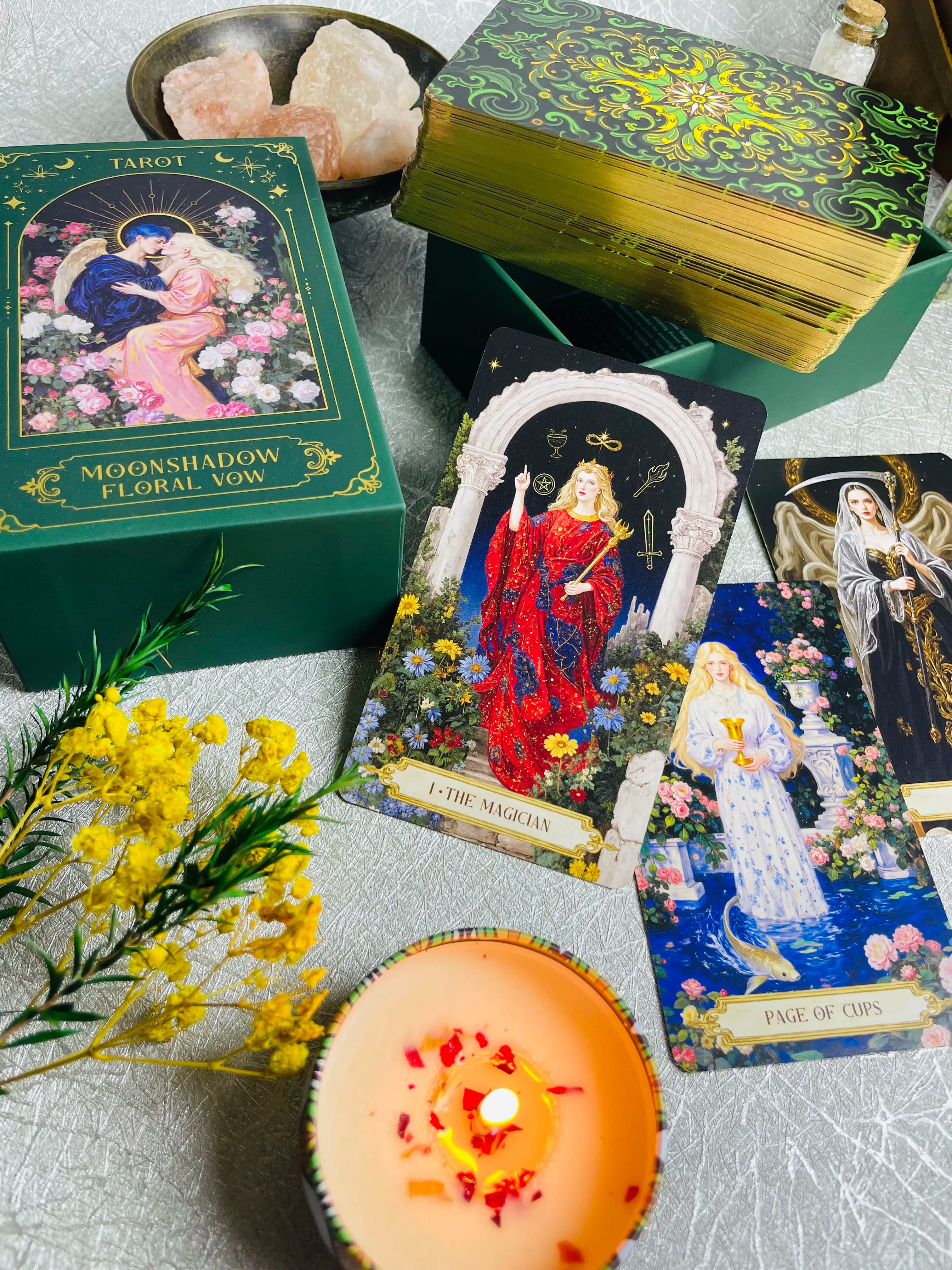 Nuove carte dei tarocchi di lusso Moonshadow Floral Vow con guida Originale 12x7 cm Oracle Tarot Rider Waite Principianti con mezzature