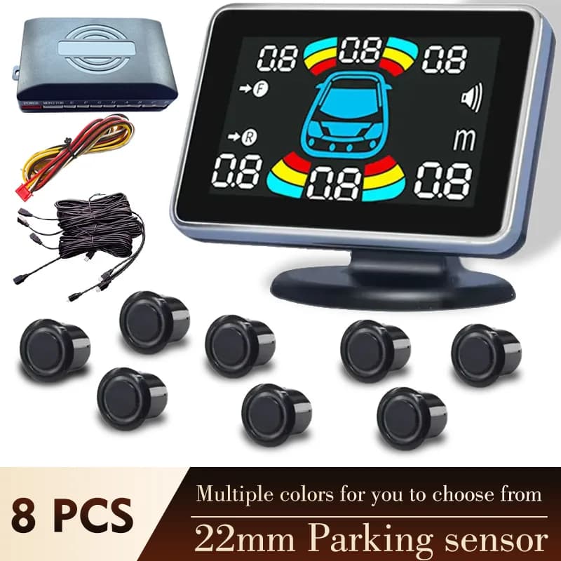 Sensore di Parcheggio Elettromagnetico con Monitor LED, Sistema Parktronic Anteriore a 8 Sensori, Rilevamento del Movimento, Retroilluminazione