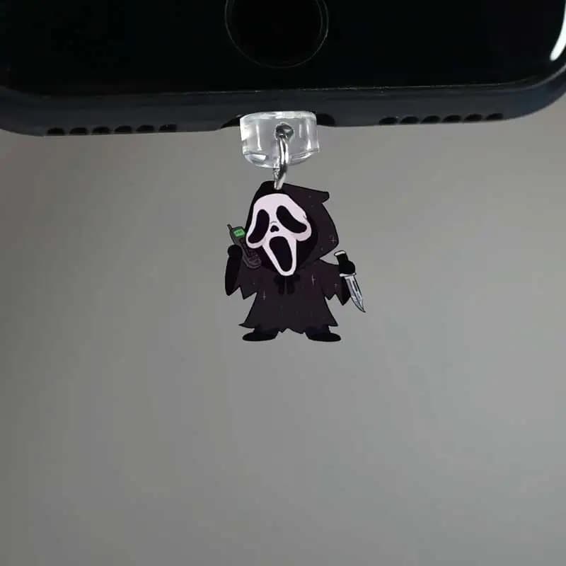 Hanging pendant for phone with anti-dust plug for phone with ghost face in acrylic for iPhone, xiaomi, Samsung, phone accessories pendant with ghost face