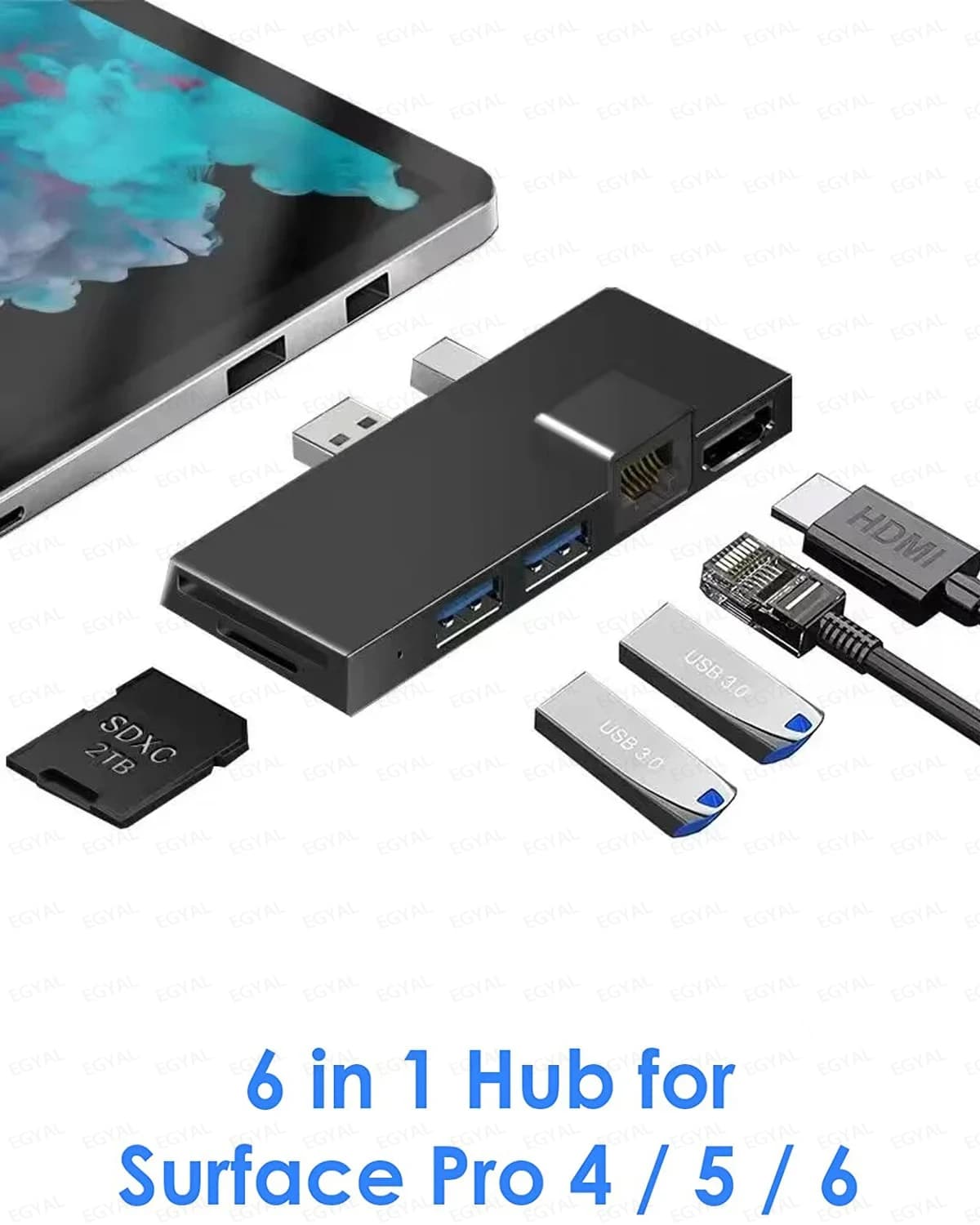 Dock di espansione per Microsoft Surface Pro 4 Hub USB3.0 SD/TF HDMI4K Rj45 Adattatore USB tipo C a 6 porte per Surface Pro 4/5/6 2018