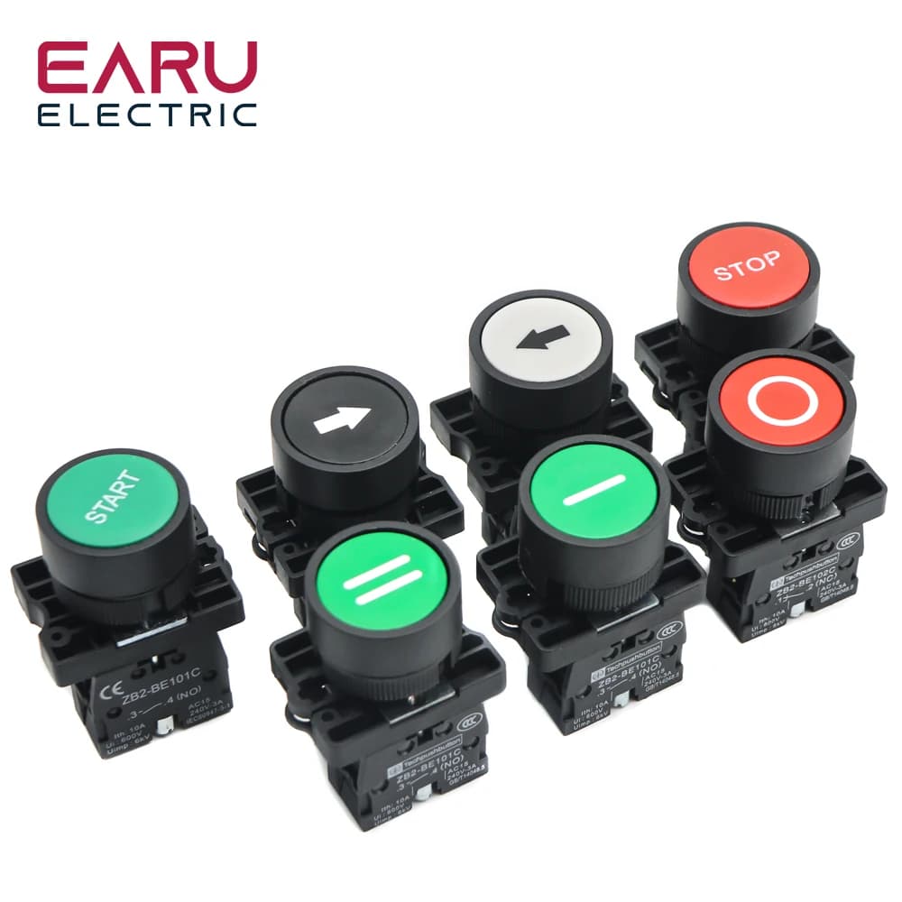 Pulsante Start Stop da 22 mm con il simbolo della freccia XB2 Pulsante interruttore a tocco piatto Interruttore a pulsante momentaneo Pulsanti in plastica rosso/verde