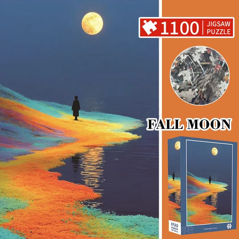 1 Box 1100-Piece Jigsaw Puzzle: Moon Falls Scenery, Extra-Thick 2.2mm Velvet Finish, Large 75x50cm (29.5x19.7 Inches)