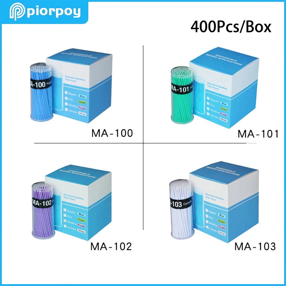 PIORPOY 400 Parts / Box Micro Brushes Disposable Dentali, Microflexible Applications with Long Handle for Dental Whitening