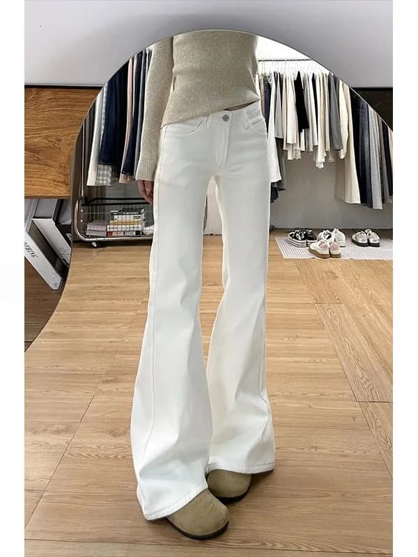 Jeans Bianchi Svasati da Donna Primavera Autunno 2026 Nuovi Pantaloni Bootcut Taglie Forti Vita Alta in Denim Elasticizzato Cotone Casual Gamba Dritta