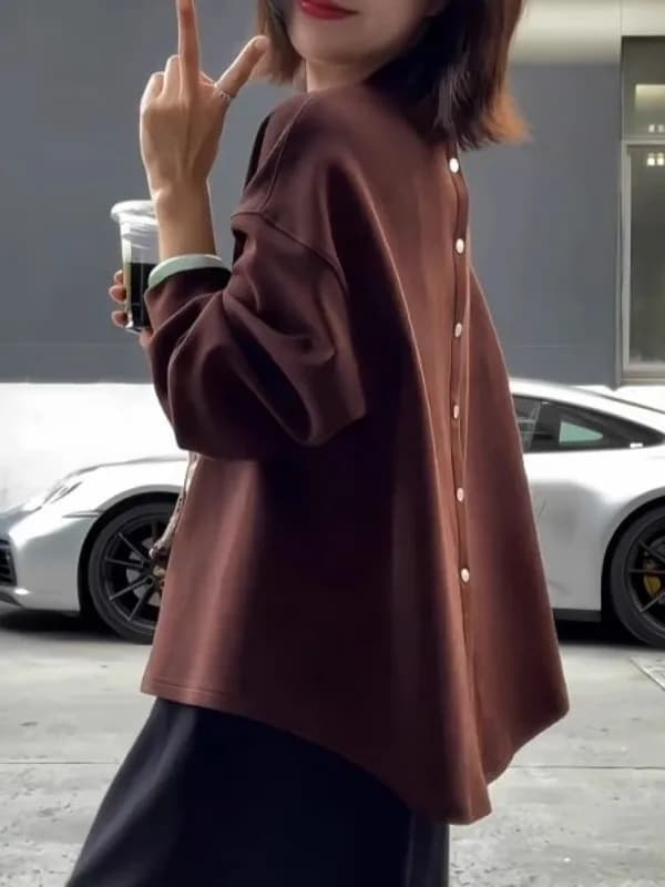Laid-back Style round Neck Long Sleeve Hoodie Women plus Size Fashionable Design Slimming Versatile Top Spring Season