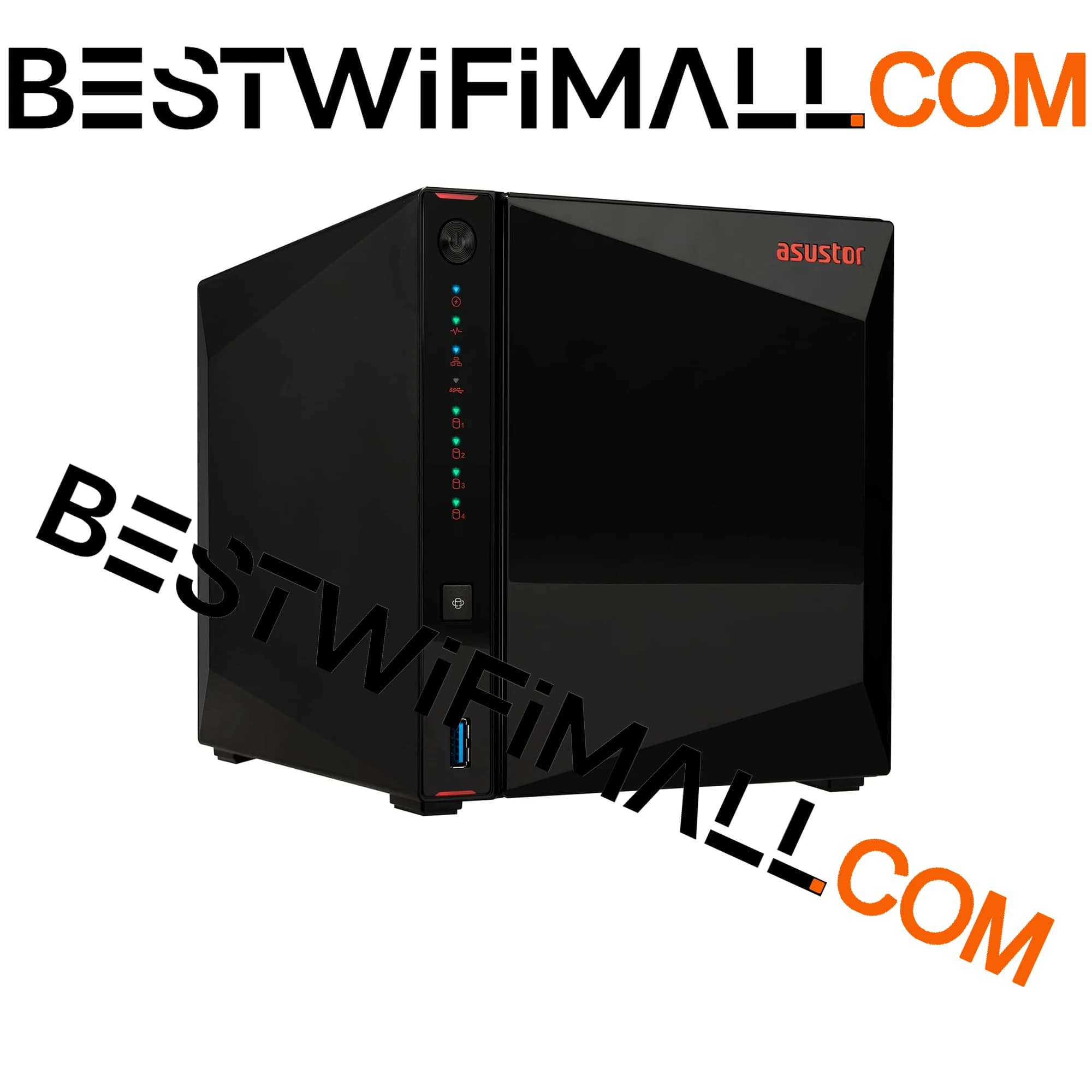 ASUSTOR AS5404T NAS a 4 Bay con CPU Intel Quad-Core 2GHz, 4 Slot M.2 NVMe SSD, 2 Porte 2.5G, 4GB RAM DDR4, Storage di Rete Senza Dischi