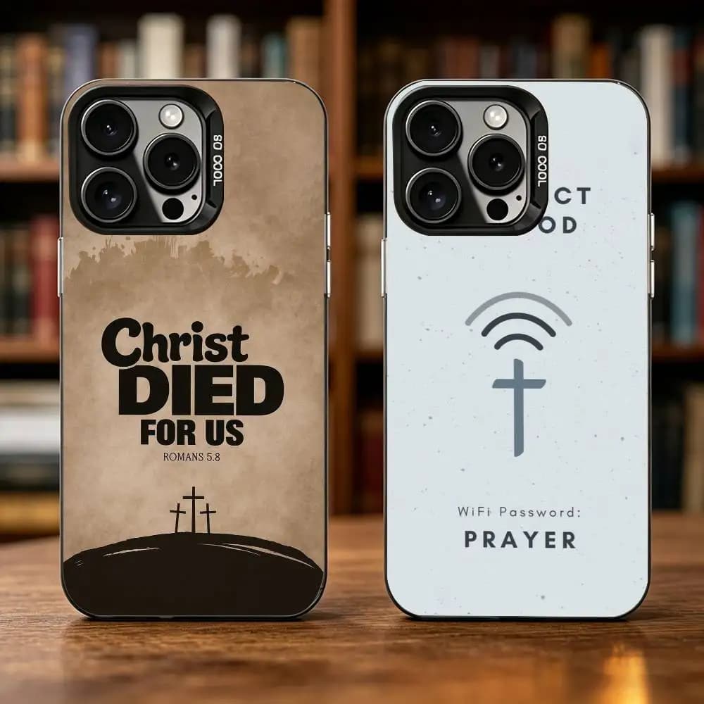 Custodia per telefono con versetto biblico C-Christian J-Jesus per iPhone 17, 16, 15, 14, 13, 12, Plus, Pro Max, XS, Cover colorata argento
