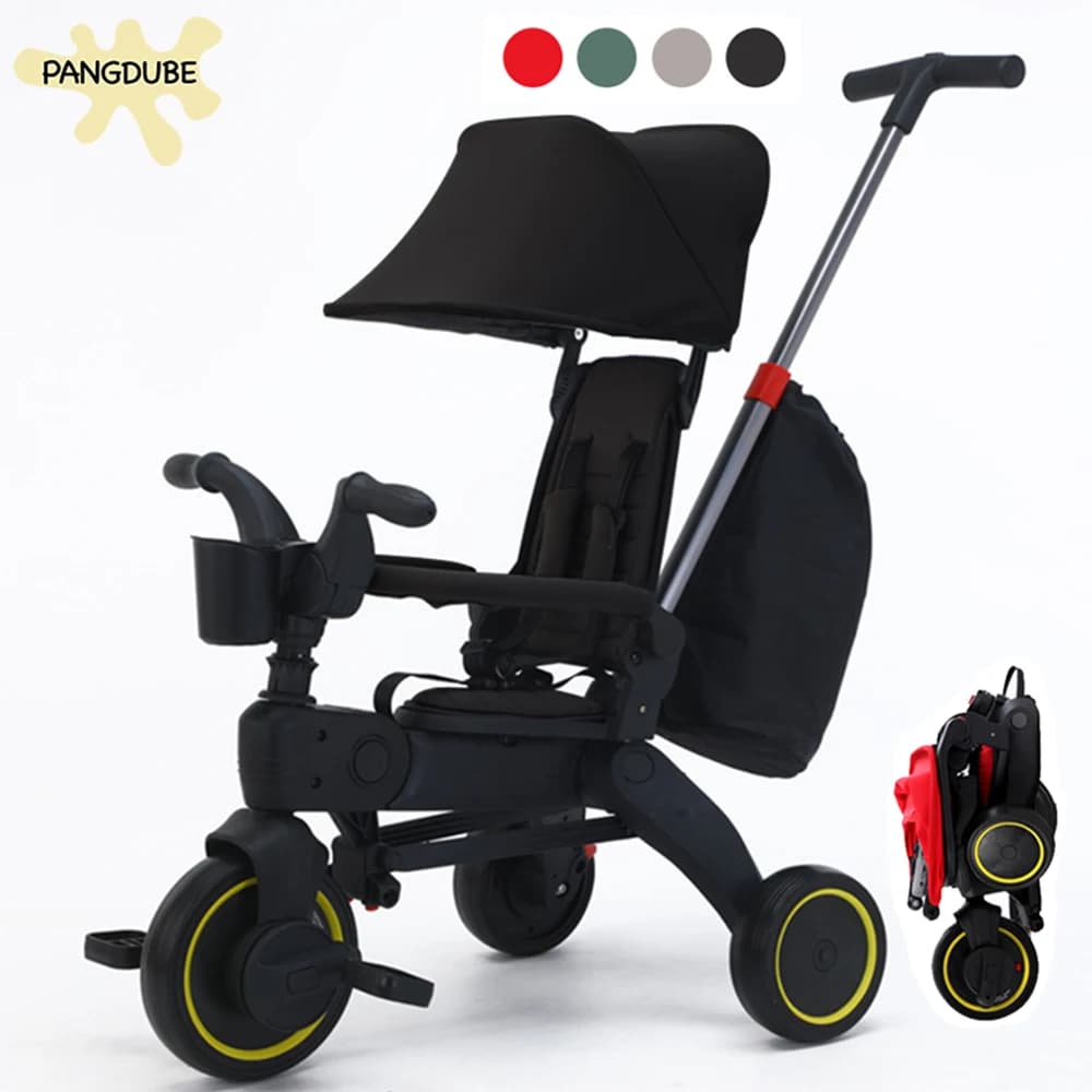PANGDUBE Passeggino a 3 ruote Triciclo pieghevole leggero da 7,8 kg per 1-6 anni Trike multifunzionale per bambini con manico per genitori