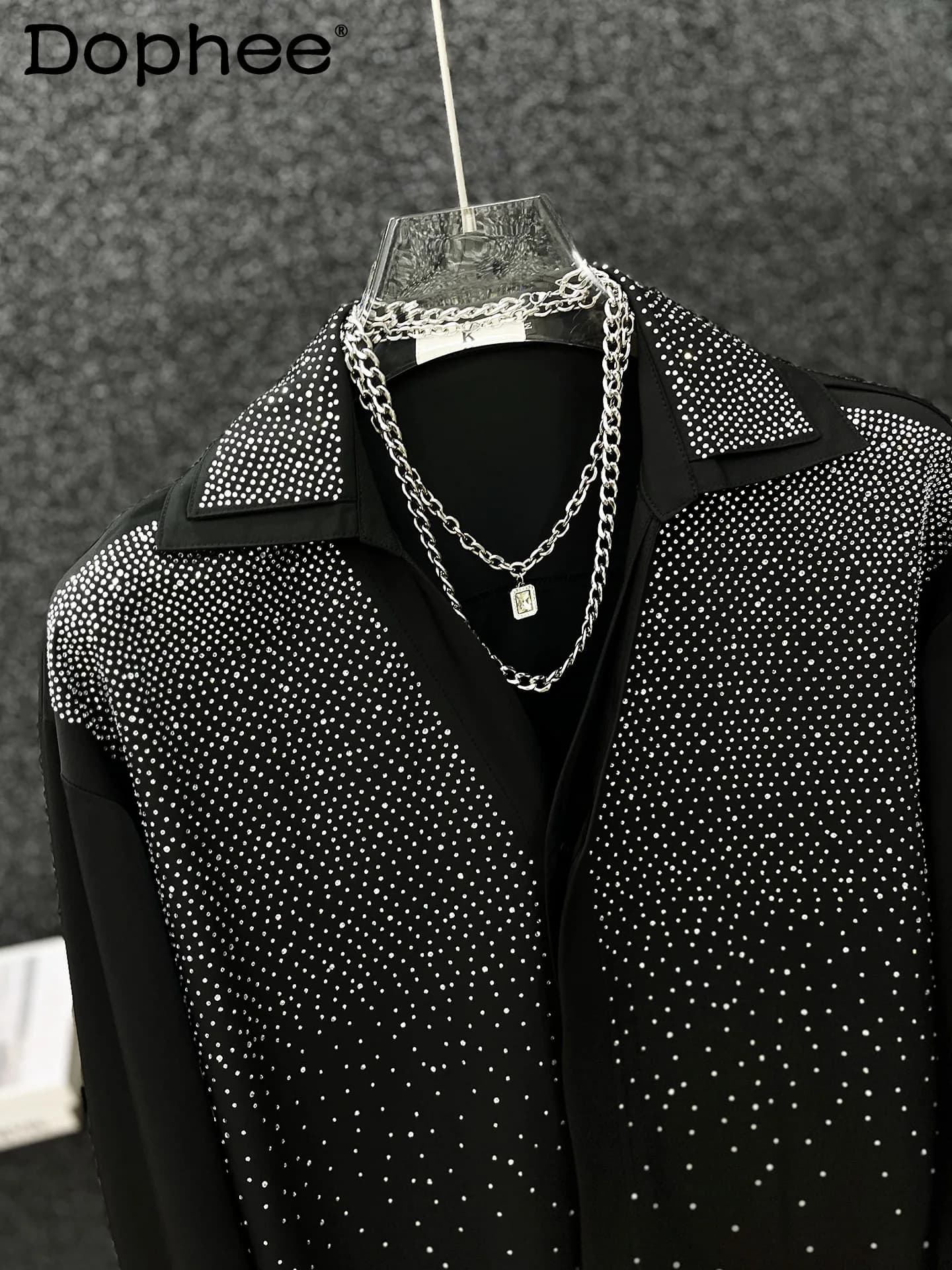 Versione coreana della camicia a maniche lunghe con diamanti caldi dell'industria pesante di fascia alta Camicia allentata casual di tendenza della moda versatile da uomo bello