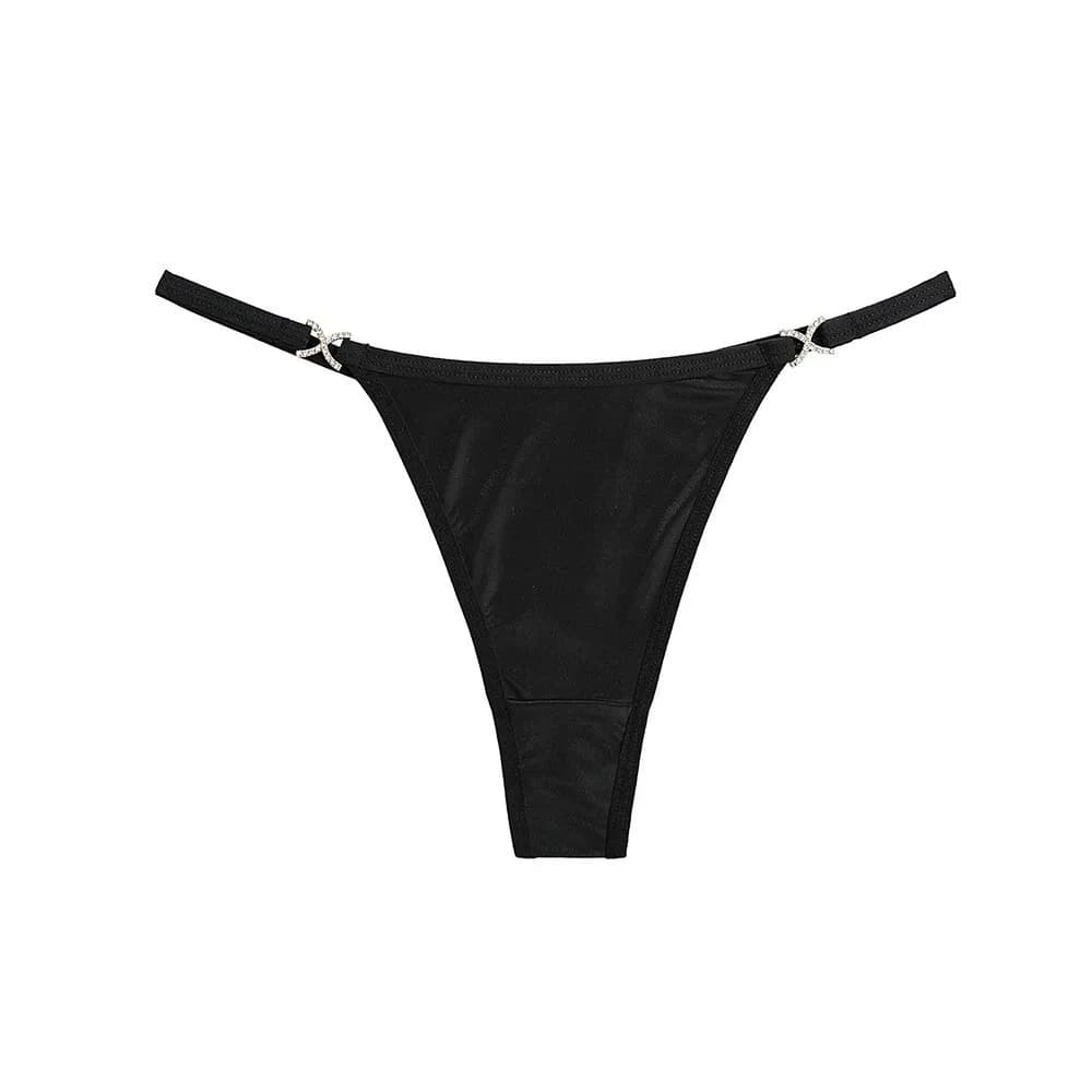 Sweet Cotton Crotch Glossy Satin Thongs Traceless Solid Color Bikini Briefs Low Waist Underpants T-back Panties Underwear