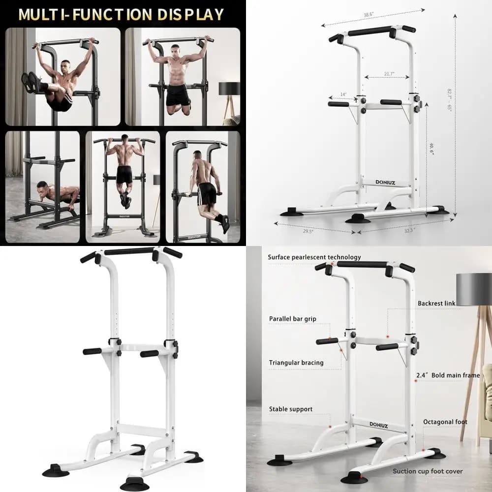 Adjustable Multifunction Tower in Height with Traction Bar and Dip Station - All-in-One Home Gym for Strength Training