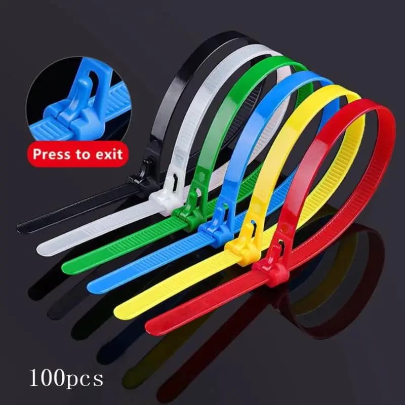 100 Fascette per Cavi Staccabili in Plastica Colorata, Riutilizzabili, Fascette in Nylon a Strappo, Fascette a Zip, Legature per Cavi