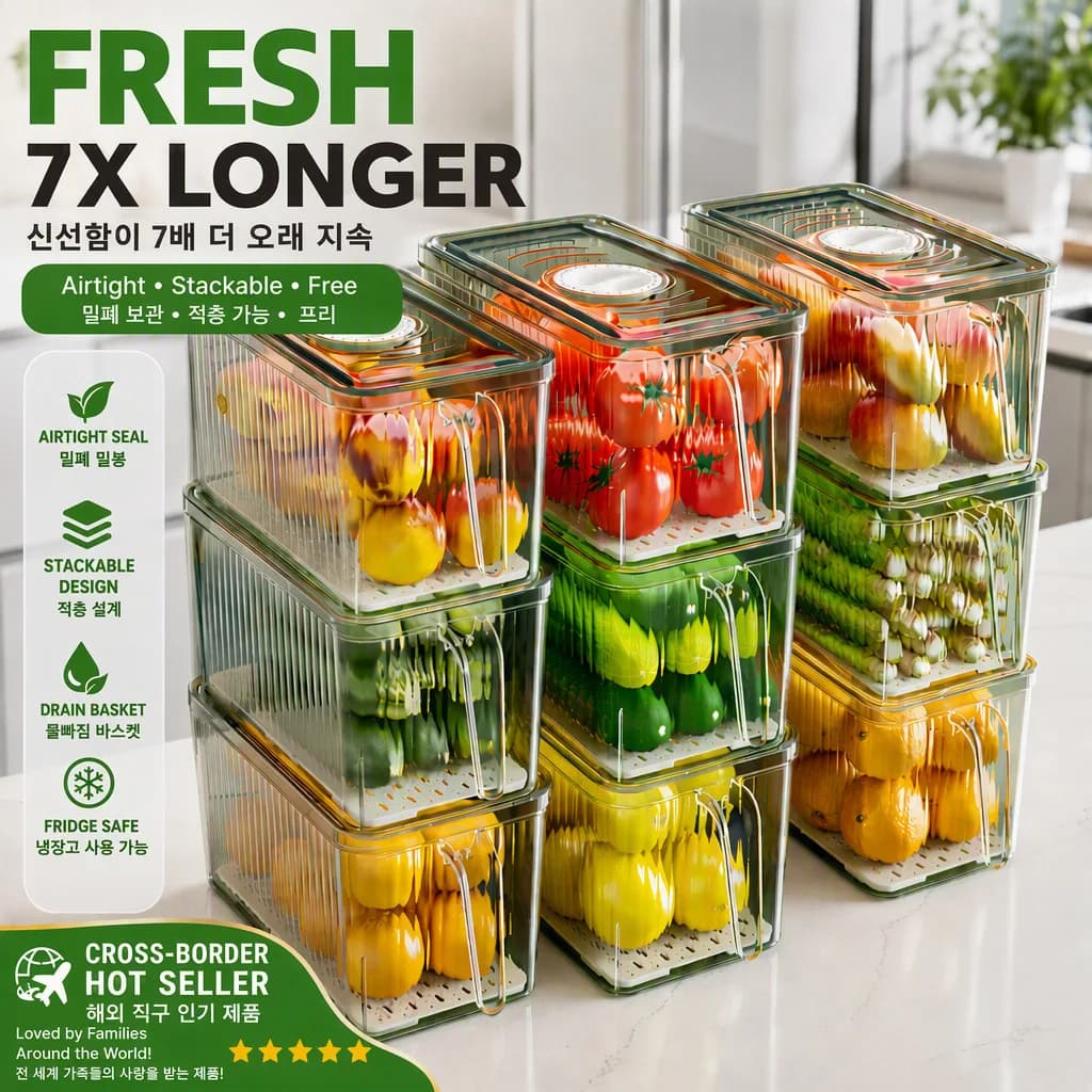 Storage box for refrigerator stackable with lid, capable to store bread, food, vegetables and fruit, organizer box with handle