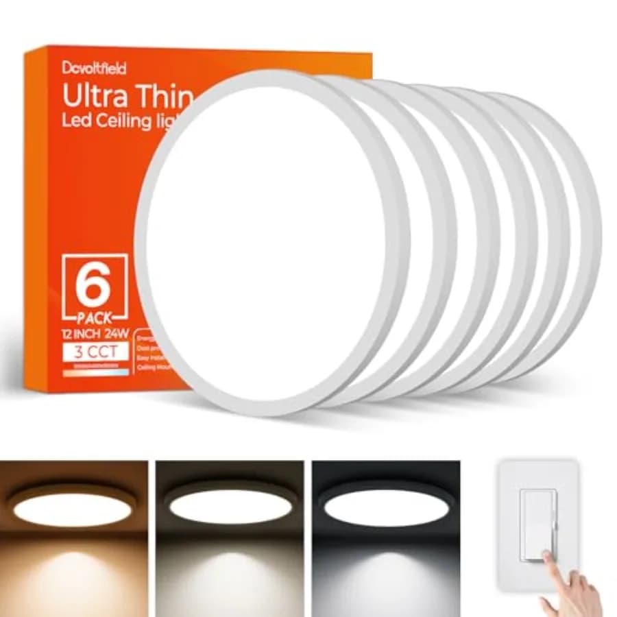 Confezione da 6 Plafoniere LED da 12 Pollici, 24W 2400LM, Dimmerabili CCT 3000K/4000K/5000K, Pannello Luminoso Rotondo Piatto per Camera da Letto