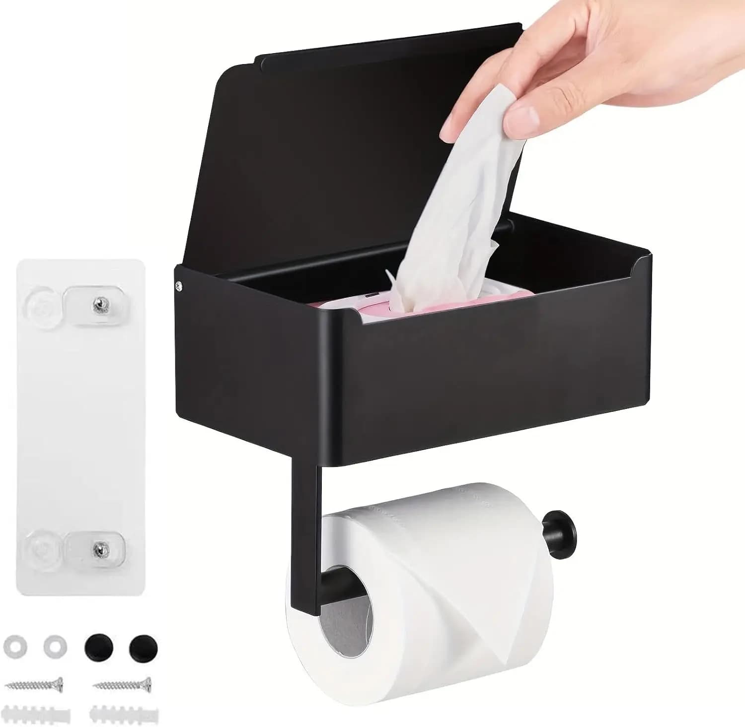 Portarotolo per carta igienica in acciaio inossidabile con ripiano per dispenser di salviette da bagno, portaoggetti a parete