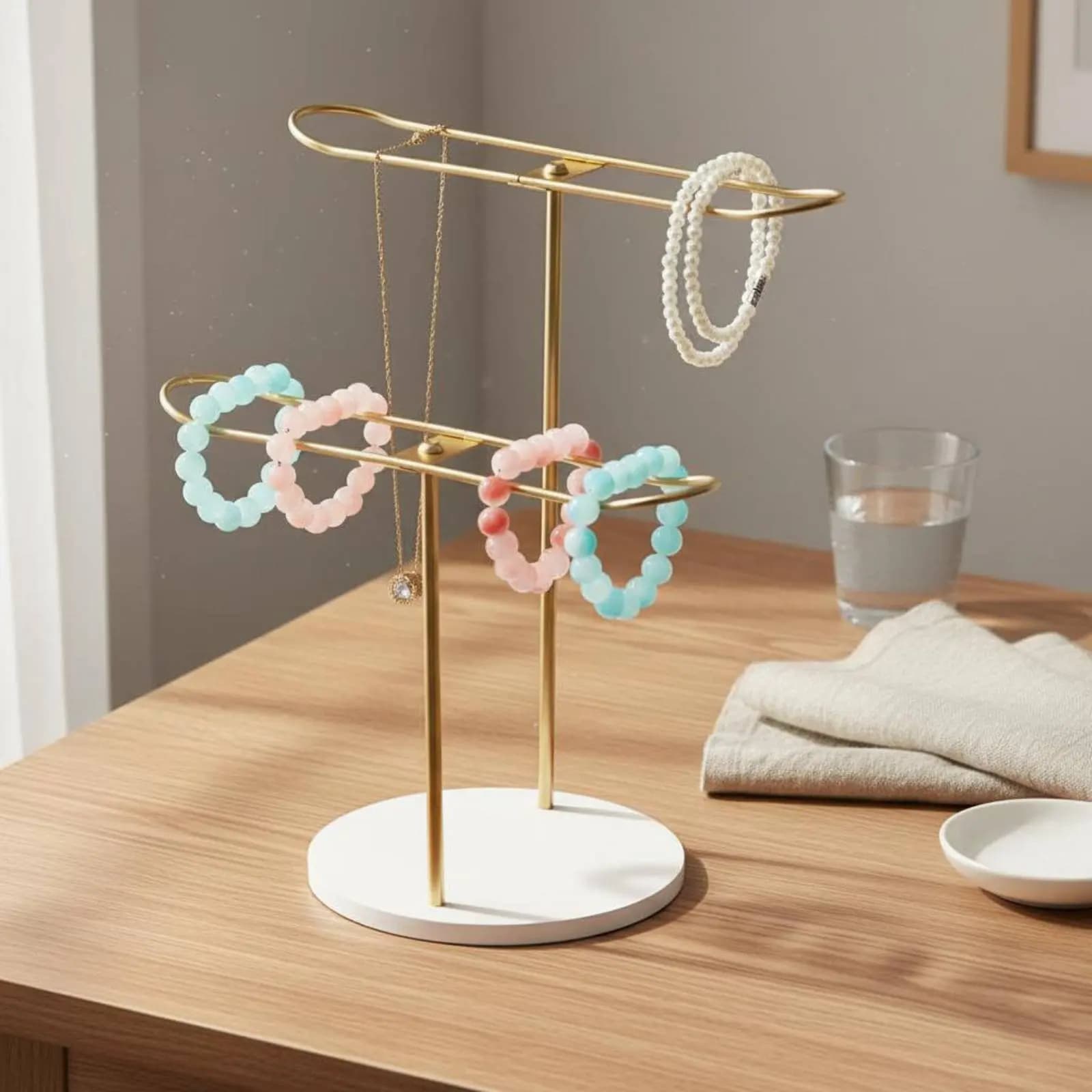 Jewelry Display Stand Sturdy Metal Construction Desktop Jewelry Rack Earring and Necklace Rack Multi-Functional for Bedroom