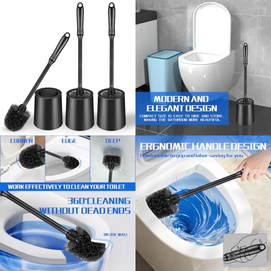 Set Spazzola per WC con Manico Lungo e Supporto - Spazzola Antiscivolo per Pulizia Profonda del Bagno, Spazzolone per WC