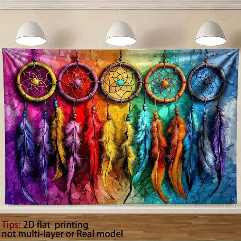 Vibrant Rainbow Dreamcatcher Tapestry Bohemian Art Style Wall Decor Aesthetic Backdrop for Living Room Bedroom Office Party