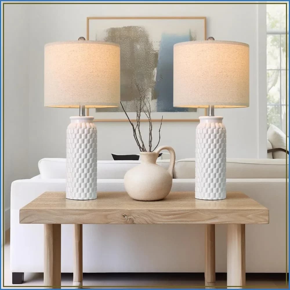 27" Ceramic Table Lamp Set of 2 - Modern Farmhouse & Boho, Bedside Nightstand Lamps for Bedroom, Living Room, Desk