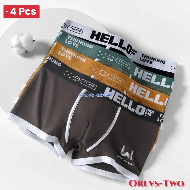 4 pezzi 2024 biancheria intima da uomo biancheria intima di cotone lettera cintura confortevole traspirante morbido boxer moda pantaloncini sportivi casual