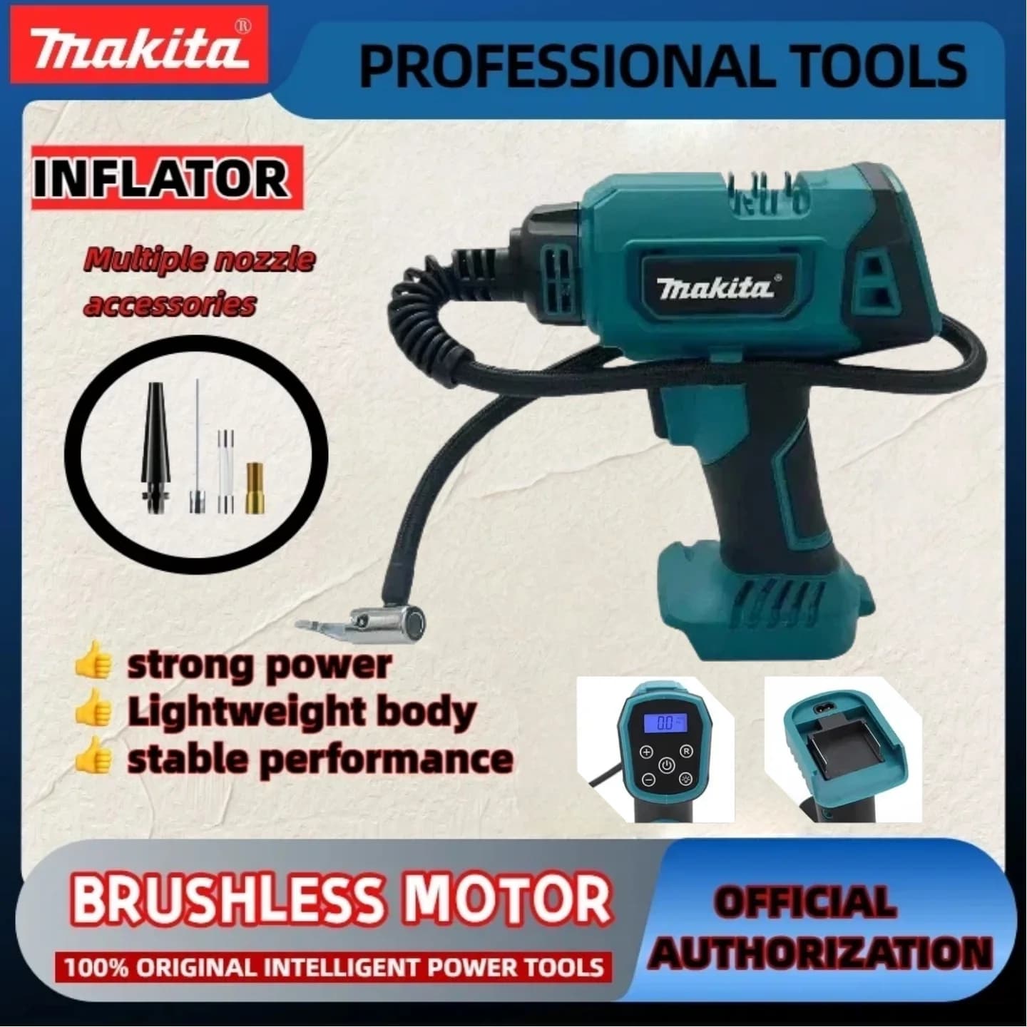 Makita Compressore d'aria montato su auto Gonfiatore automatico senza fili Pompa d'aria elettrica Compressore d'aria portatile per pneumatici per auto