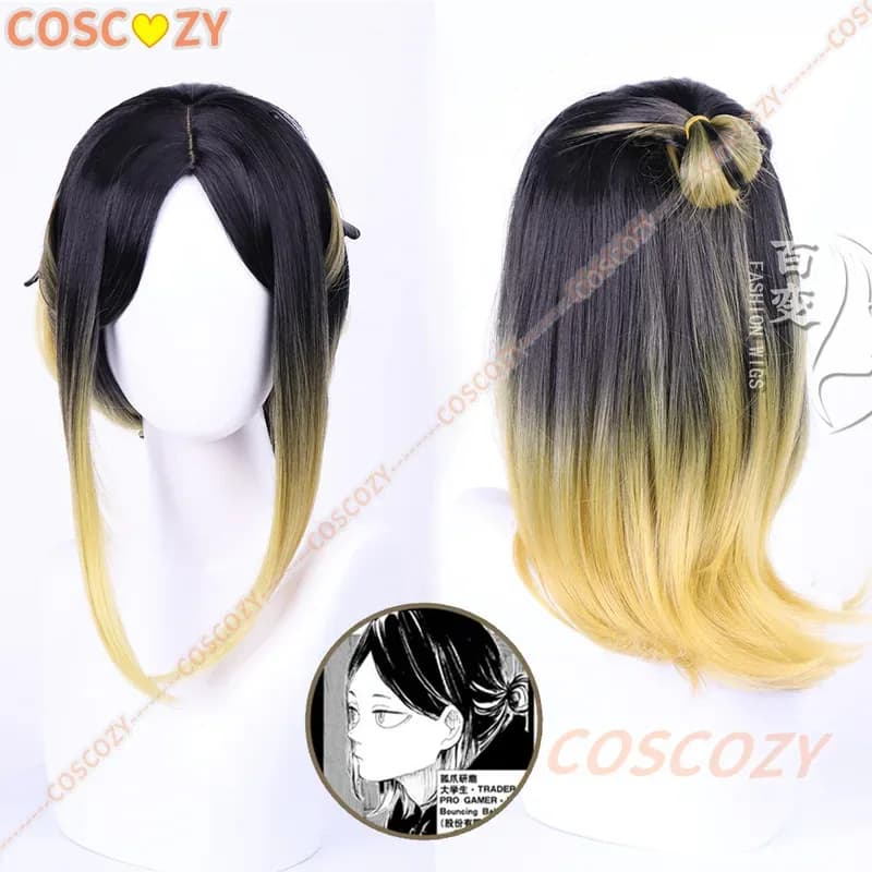 qq34Kozume Kenma Parrucche Cosplay High School Volleyball Club Parrucca corta/media/lunga nera dorata