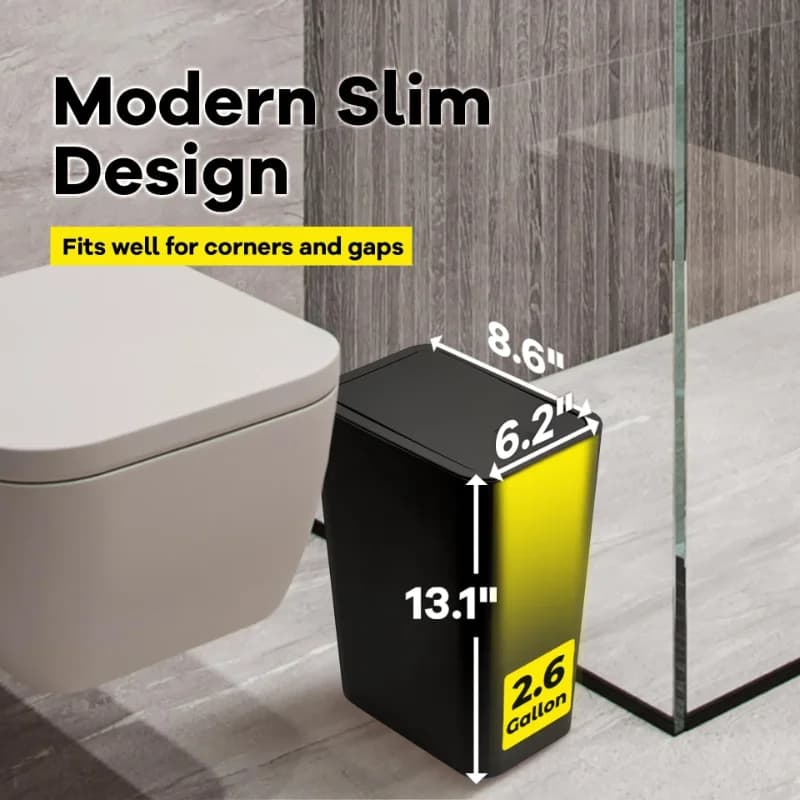 Cestino per Rifiuti da Bagno - Bidone da 10L con Coperchio a Pressione per WC, Camera da Letto, Soggiorno - Cestino in Plastica con Coperchio Pop-up