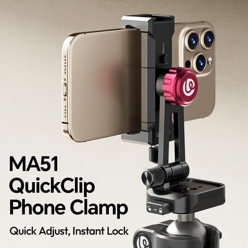 Supporto per treppiede con morsetto per telefono Ulanzi MA51 QuickClip con 360 ° Rotazione Uka a sgancio rapido per supporto luce video Vlog Live-Streaming