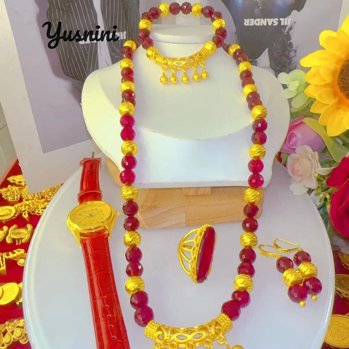 Luxury Fidancy Jewelry Set for Lovers, Necklace, Earrings, Rings and Bracelets 24K Gold Plated, Dubai Fashion DD11044