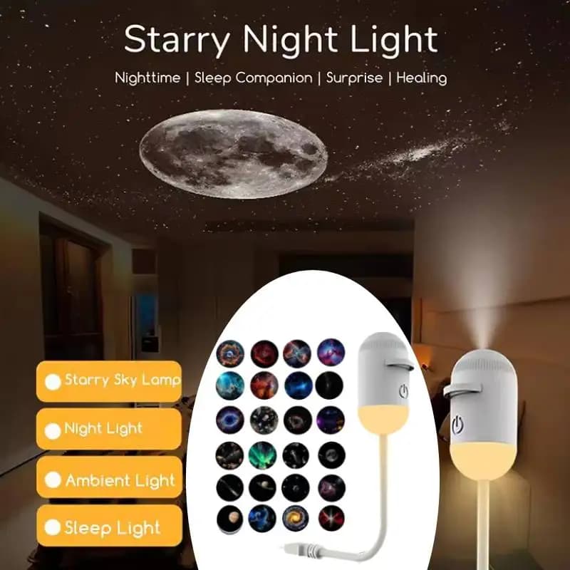 Mini proiettore USB 2 in 1 con luce notturna a forma di galassia e cielo stellato, con pellicola, luce ambientale per auto e decorazione domestica, per adulti e bambini