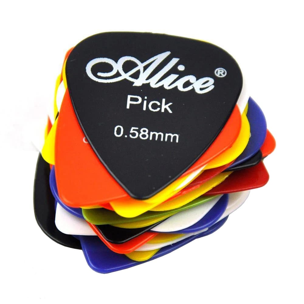 Un sacco di 100 pezzi Alice AP-P 0.58mm plettri per chitarra in ABS liscio colori assortiti