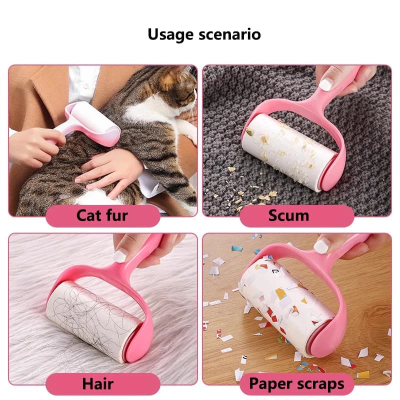 Hair attachment hand-operated roller brush for removing hair and lint from clothes - detachable hair attachment paper roll for a
