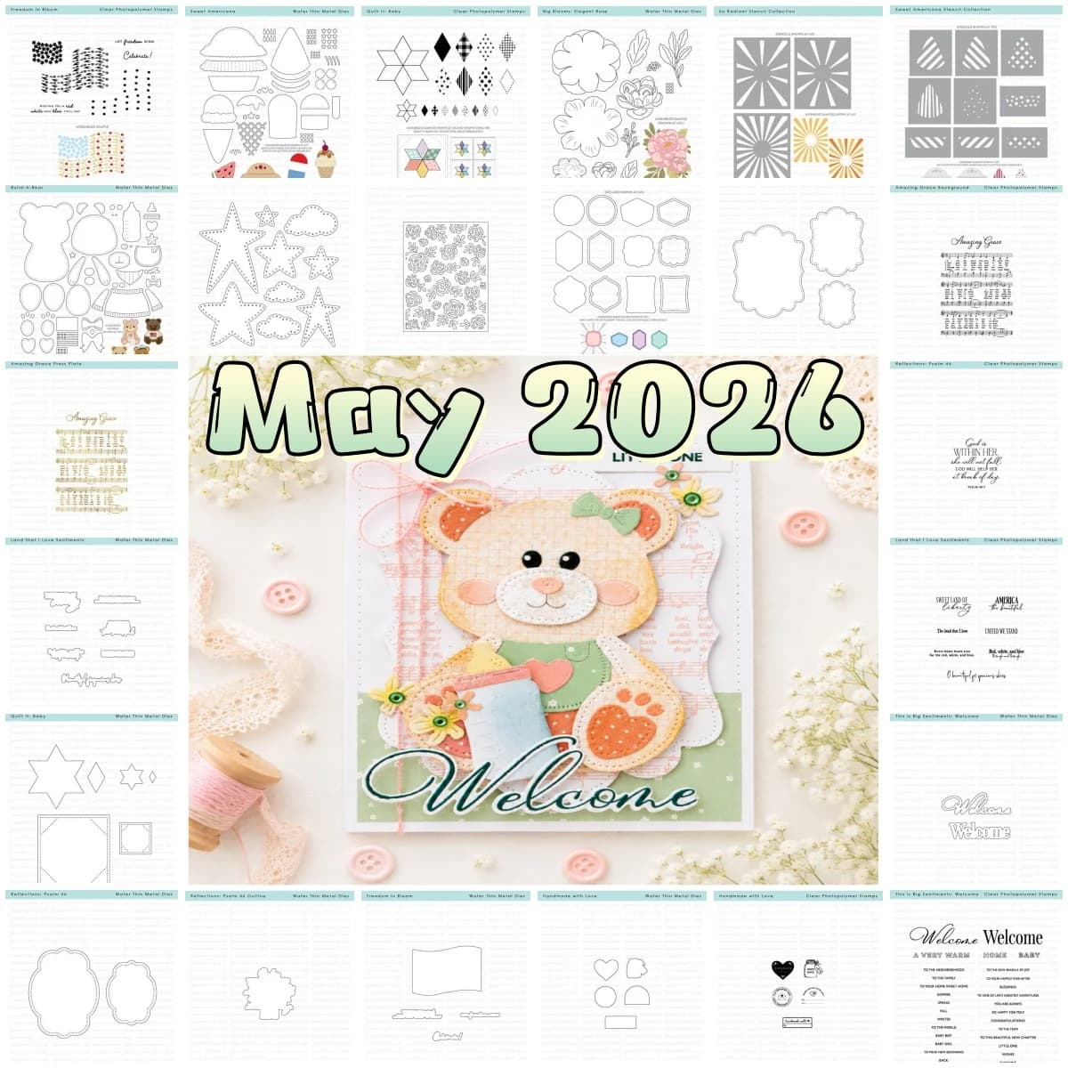 Summer 2026 Bear Florals Baby Ice Cream Metal Cutting Dies Clear Stamps Stencil Hot Foil for DIY Making Gift Card Scrapbook Craf