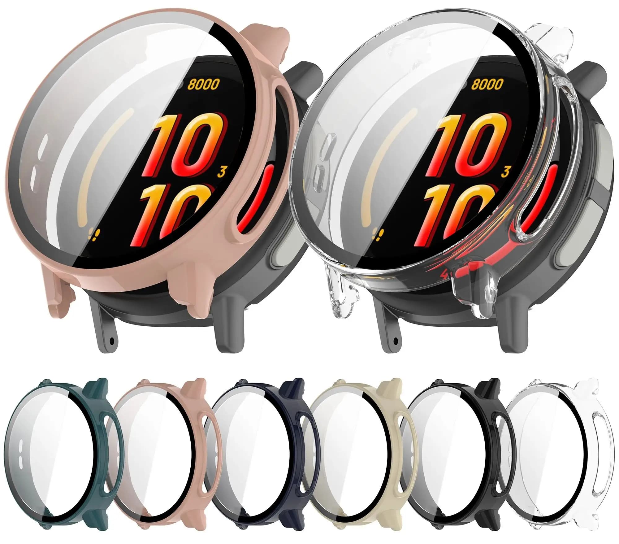 Custodia protettiva completa in vetro per Garmin Bounce 2 Smartwatch, custodia protettiva per lo schermo, custodia rigida in PC e pellicola in vetro temperato 2 in 1