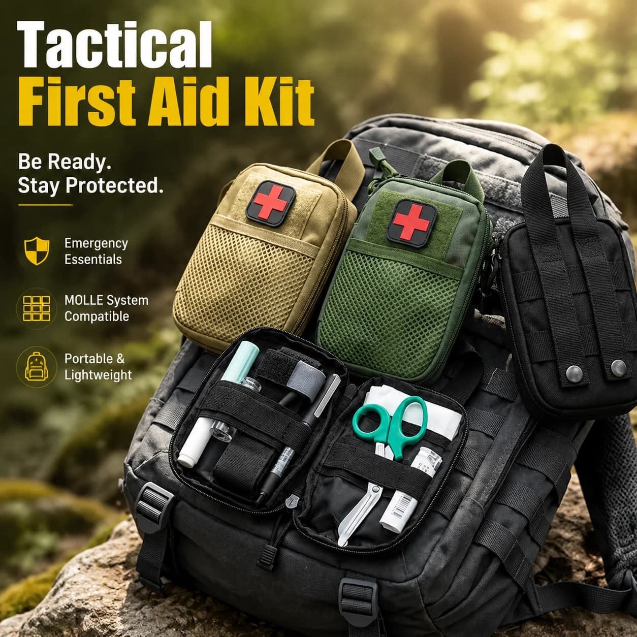 Tactical Medical First Aid Kit Bag MOLLE Pouch with Waist Pack Portable Camping Emergency Survival Gear