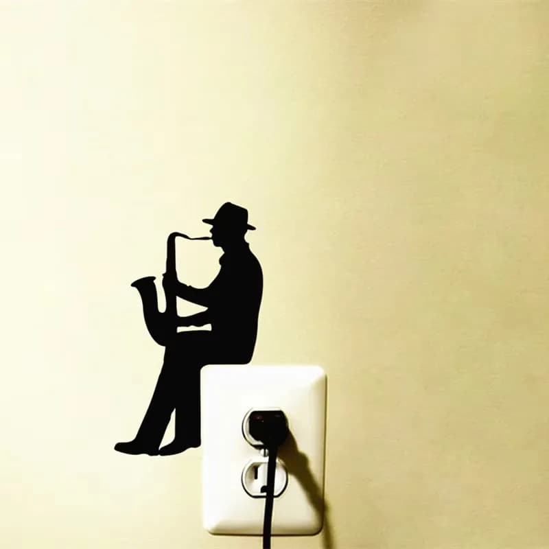 2pcs/set Modern Saxophone Jazz Music Vinyl Decal Sticker for Home Light Switch & Refrigerator - Instrument Theme Room Decoration