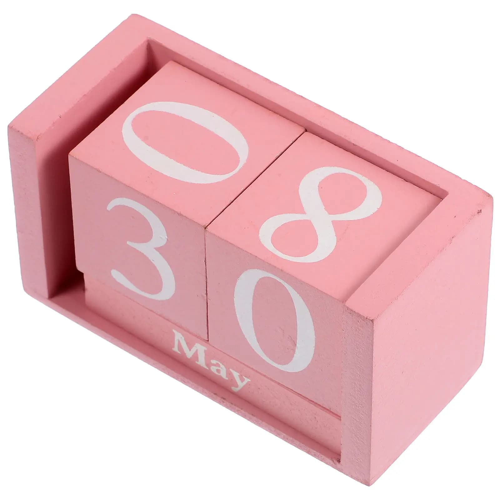 Calendario Perpetuo in Legno con Blocchi Rosa, Cambio Manuale di Data e Mese, Decorazione da Scrivania per Casa e Ufficio, Stile Classico con Numeri Chiari