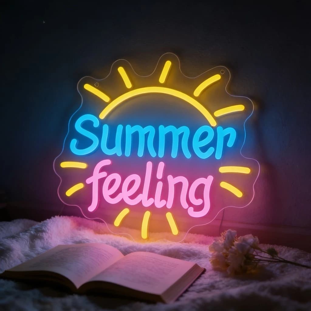 Insegna Luminosa LED 'Summer Feeling' per Decorazione Camera da Letto e Feste, Crea Vibrazioni Estive Calde e Illuminazione Romantica