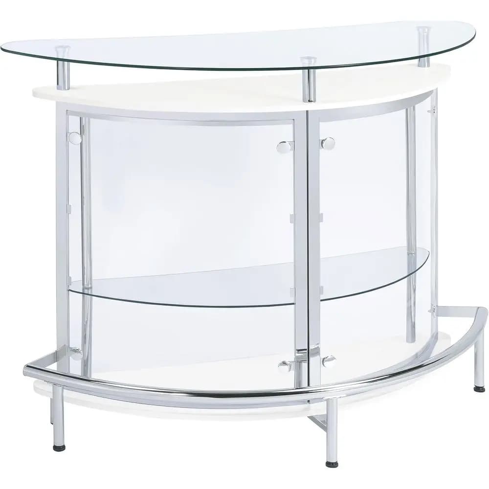 Mobile Bar da Casa con Piano in Vetro Bianco, 2 Ripiani e Portabicchieri