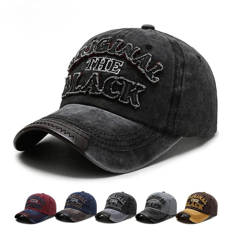 Men's Retro Washed Cloth Alphabet Baseball Cap Curved Brim Old Cap Spring and Autumn Outdoor Sports Women's Sun Hat