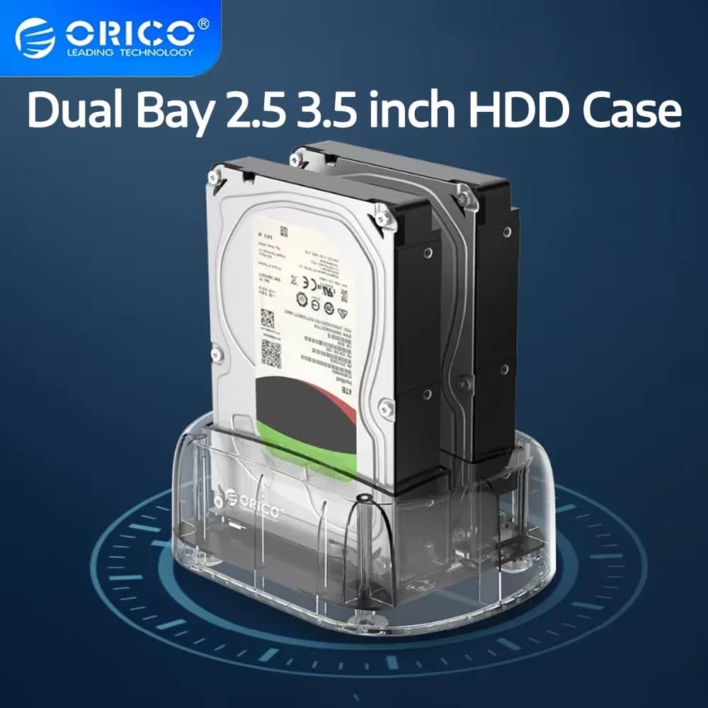 Docking Station ORICO a Doppio Alloggiamento per HDD da 2,5/3,5 Pollici, Adattatore SATA a USB 3.0 per HDD e SSD da 2,5 e 3,5 Pollici, Enclosure per Disco Rigido Esterno