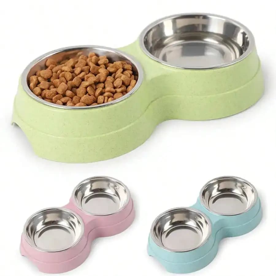 Double Cat Food Bowl -Stainless Steel Bowls With Easy-To-Clean Detachable Design, Non-Slip Base, Pet Feeder For Kittens And Medium Cats (Blue)