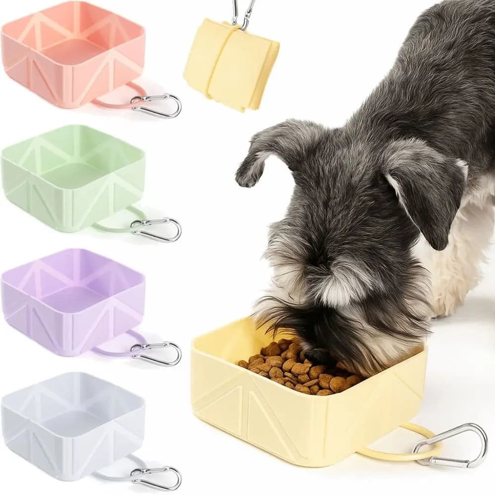 Ciotola pieghevole antiscivolo per animali domestici, per uso alimentare, con moschettone, mangiatoia portatile per cani, pieghevole, facile da pulire, ciotola in silicone per cani, accessori per animali domestici