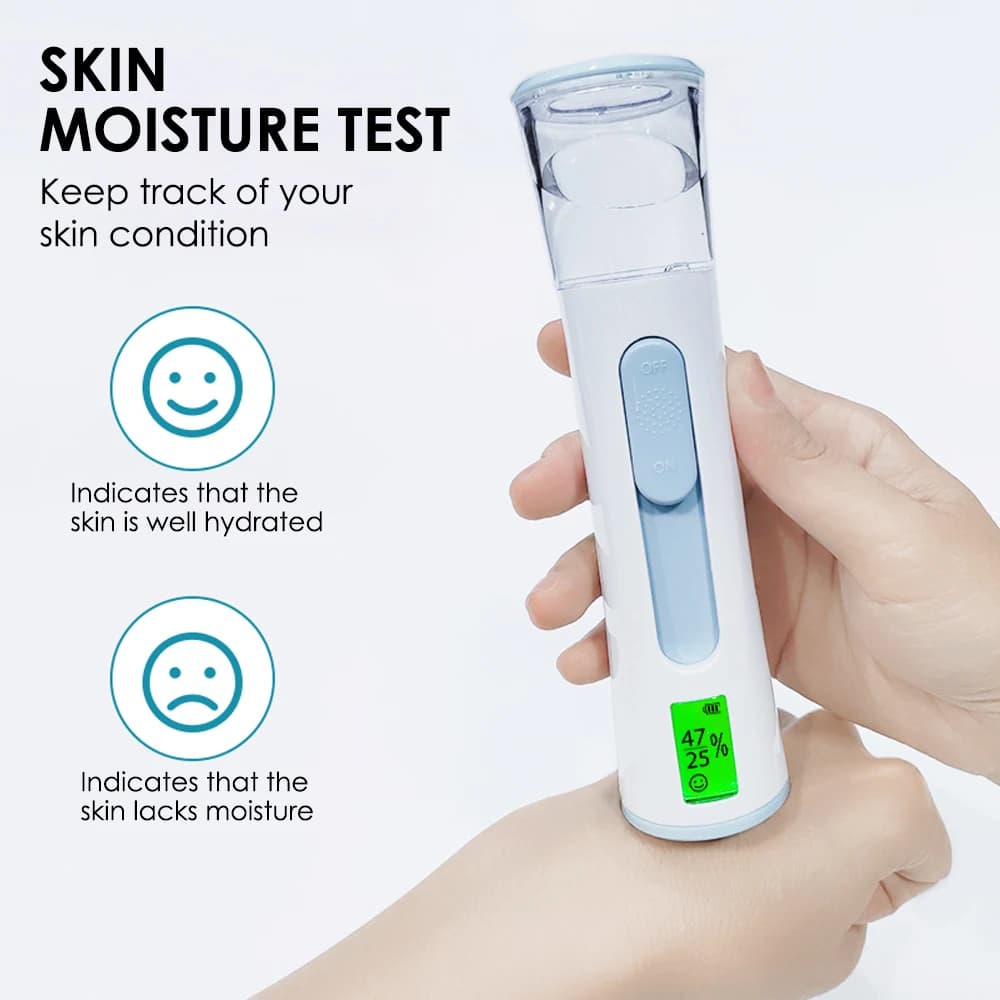 Spruzzatore a Doppia Testina con Nebulizzatore Nano 30ml, Display LED, Vaporizzatore Facciale Portatile, Umidificatore Idratante per la Cura della Pelle