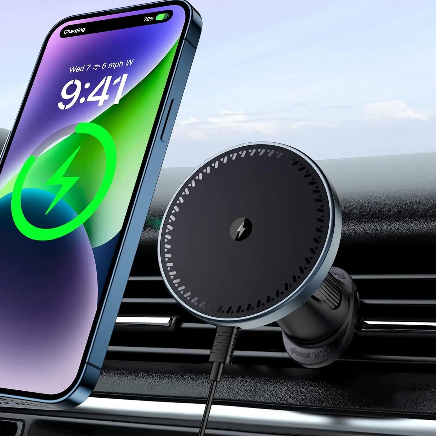 UYUXIO Supporto magnetico per telefono da auto 15W Ricarica rapida Magnete per presa d'aria Adattatore per caricabatteria da auto wireless per iPhone 17 16 15 14