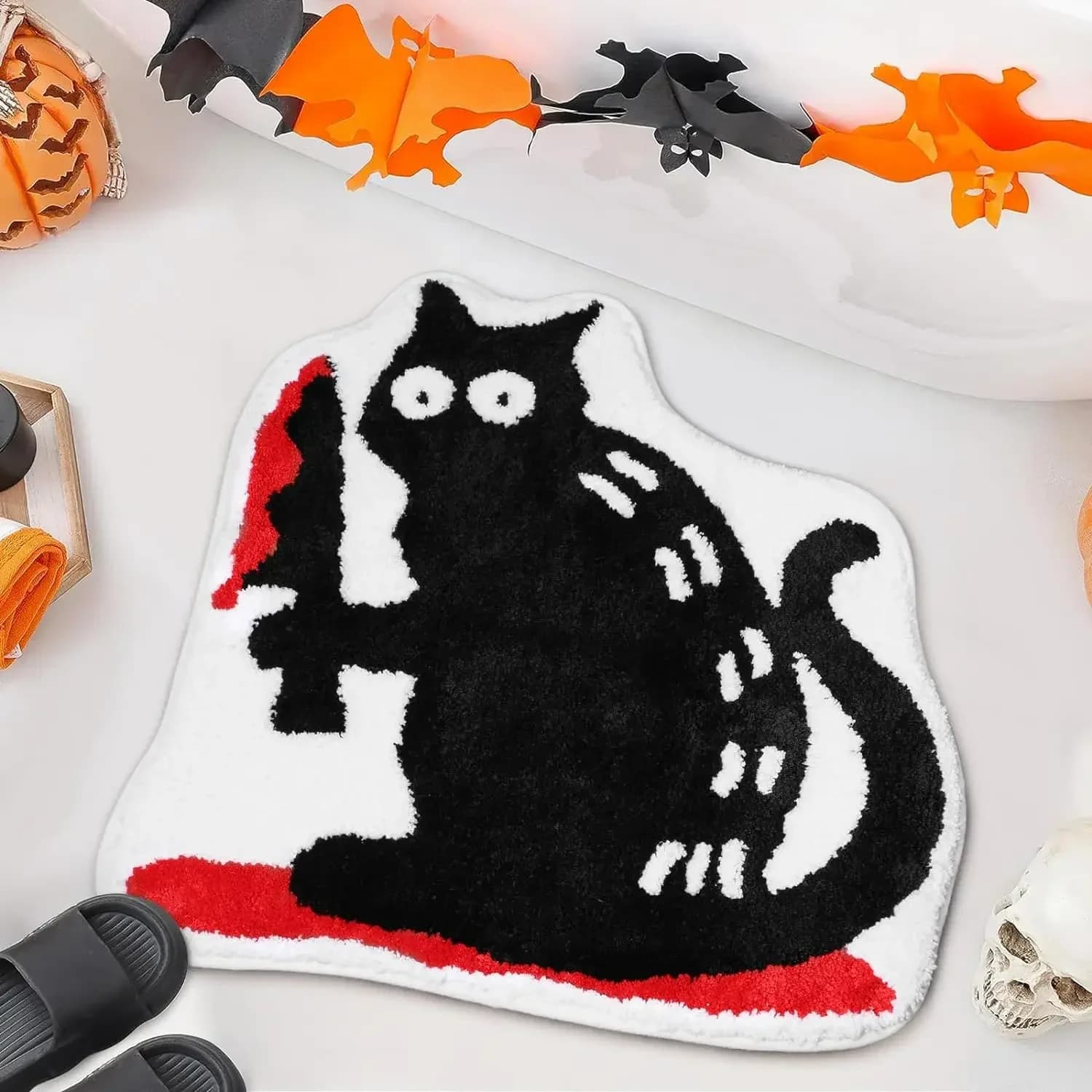 Kill Cat tappetino da bagno Halloween imitazione Cashmere tappeto antiscivolo bagno cucina zerbino morbido peluche arredamento della stanza